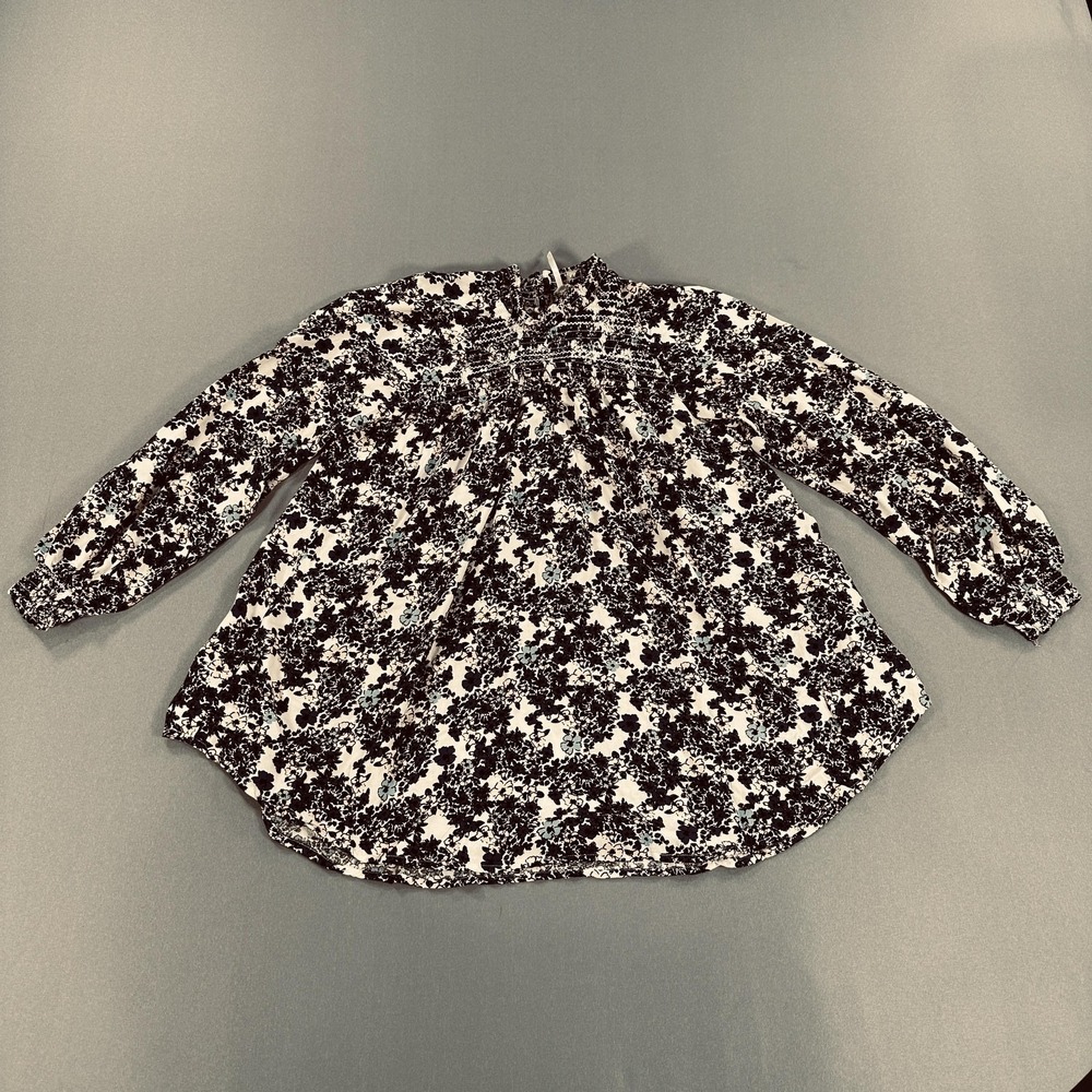 Free People Shirt Womens XS Blue Floral High‎ Neck Tunic Blouse Long Sleeve